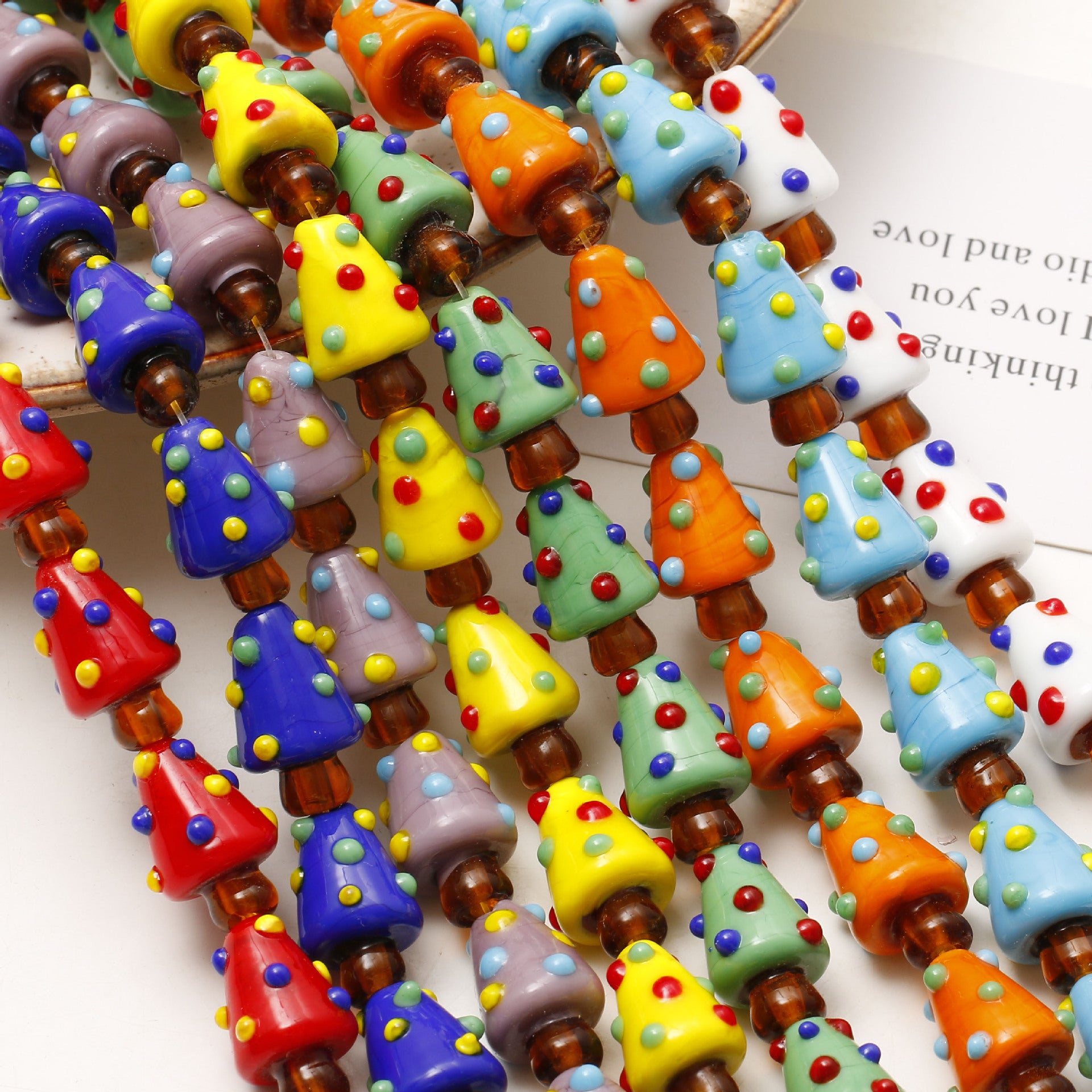 Hand Painted Polka Dot Christmas Tree Lampwork Glass Beads 19mm 4pcs 2