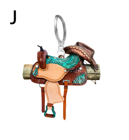Acrylic Saddle Keychain Vintage Western Cowboy Style 26