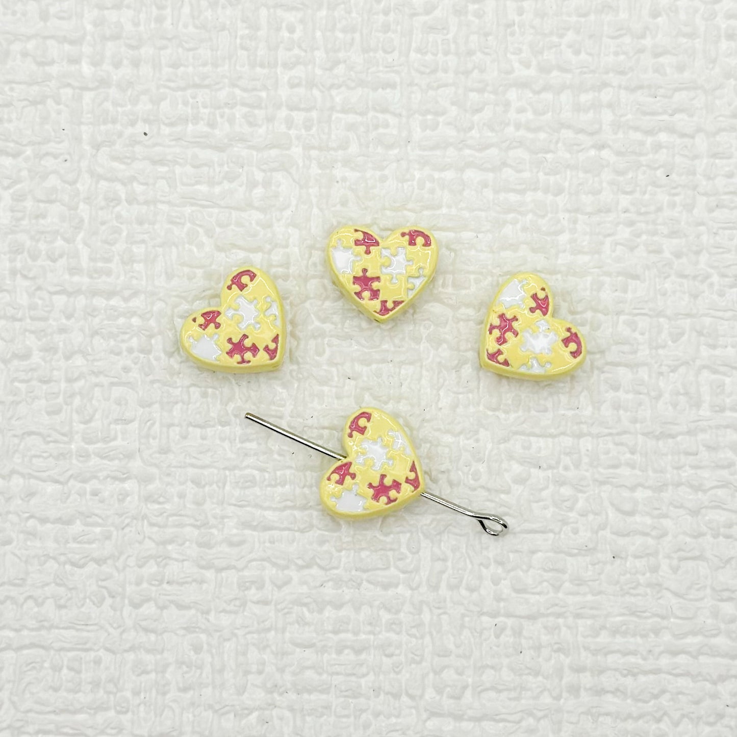 Heart Metal Beads 12mm Baking Painted Puzzle Pattern Enamel 10pcs 8