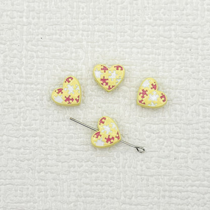 Heart Metal Beads 12mm Baking Painted Puzzle Pattern Enamel 10pcs 8