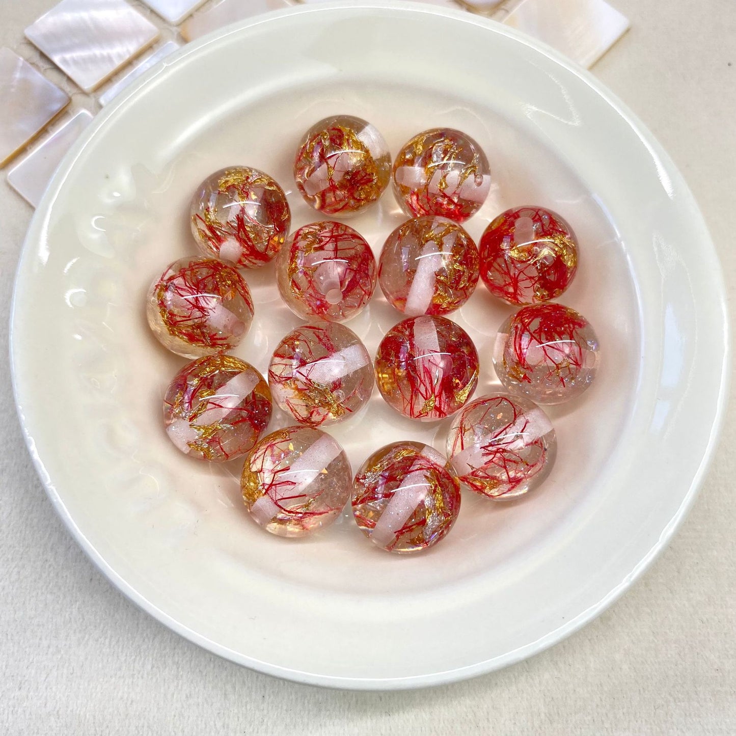 Clear Gild Tinsel Resin Beads 16mm Round Multicolor 50pcs 14