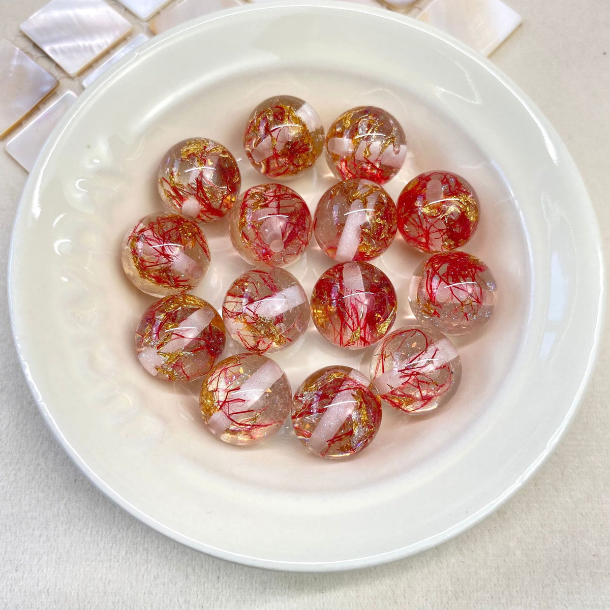 Clear Gild Tinsel Resin Beads 16mm Round Multicolor 50pcs 14