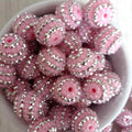 Rhinestone Bubblegum Beads 16-22mm Pink Silver Striped Resin 5pcs