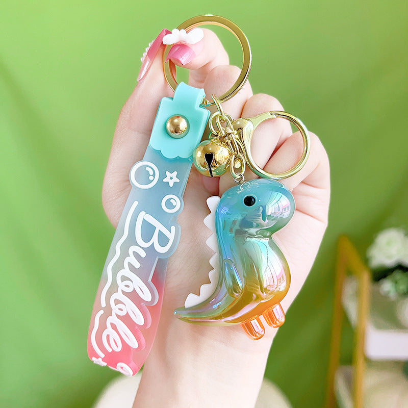 Acrylic Gradient Luminous Dinosaur Keychain with Bell Charm 7