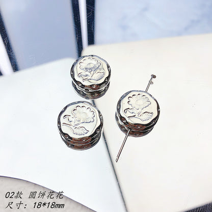 Flower Acrylic Beads Glossy Silver Tone Floral Detail CCB Plastic 100pcs 7