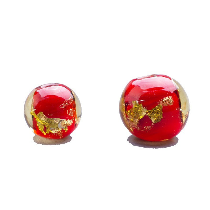 Lampwork Glass Beads Round 8/10/12mm Gold Foil Flakes Filled 50pcs 4