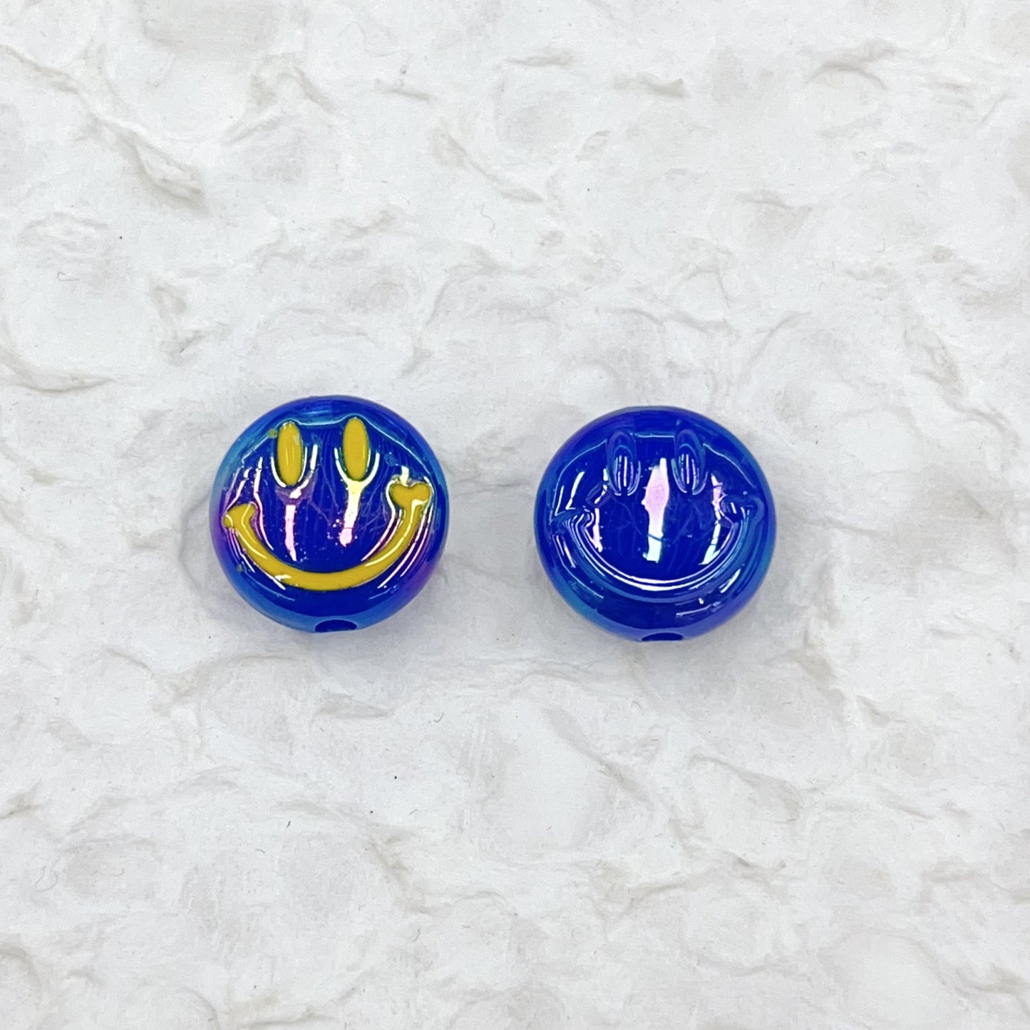 UV Plating Flat Round Acrylic Beads 15mm Glossy Smiley Face 1pc 12