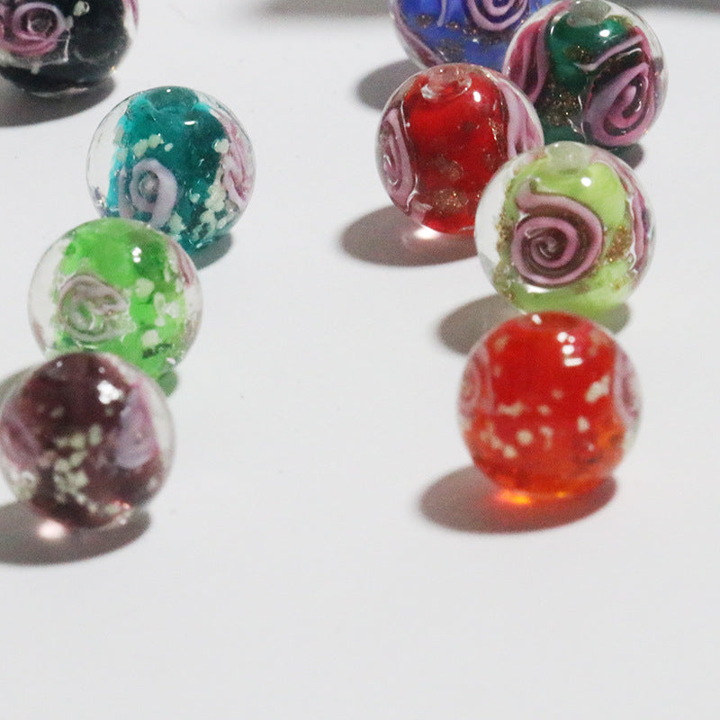 Electroplated Flower Glass Beads 12mm Glow in the Dark Gold Sand 5pcs