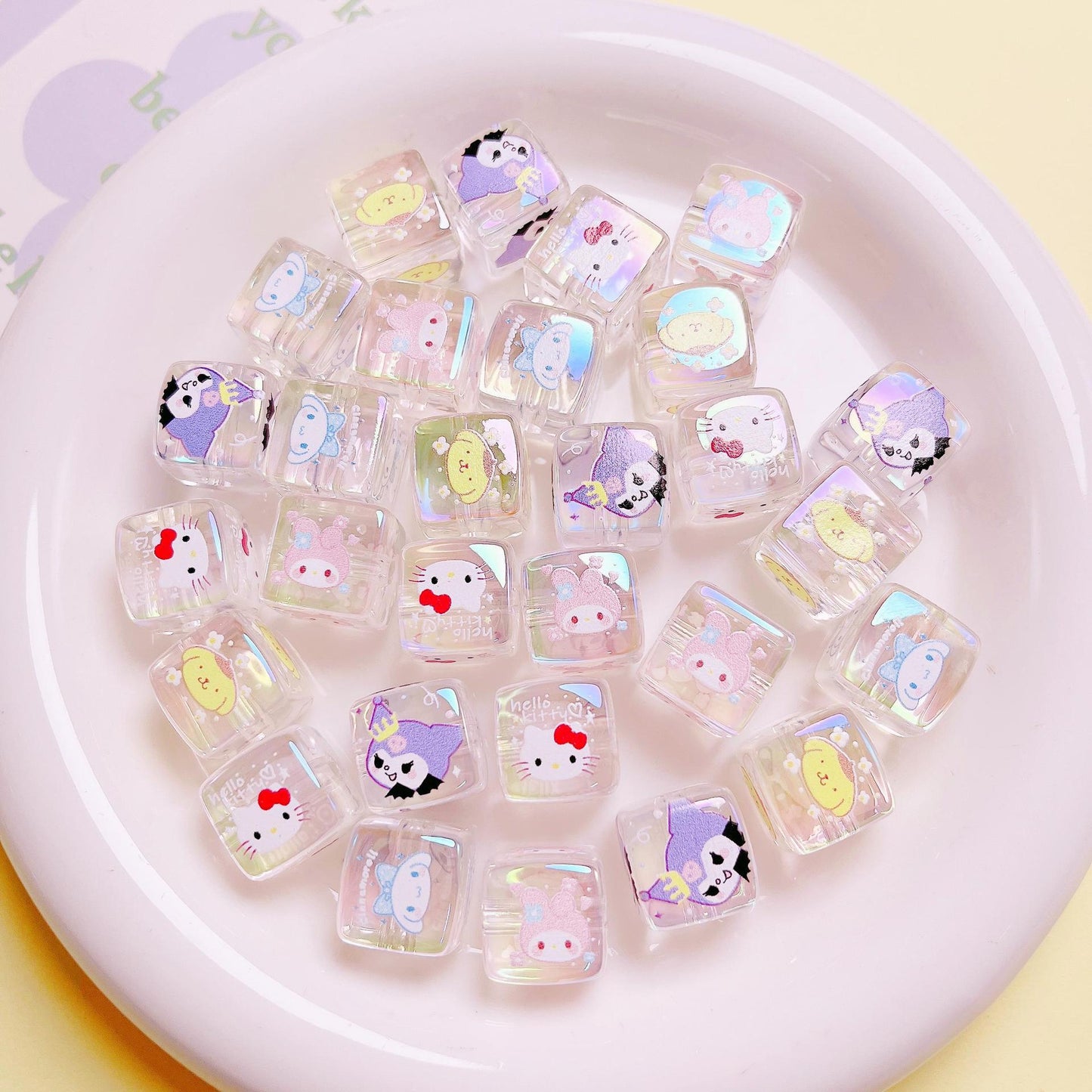 Clear Square Acrylic Beads 14mm Sanrio Cartoon Designs 10pcs 11