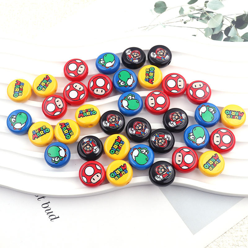 Flat Round Acrylic Beads 17mm Mario Print Colorful 50pcs 3