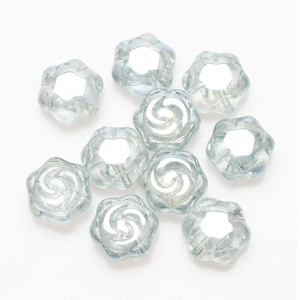 Electroplated Rose Glass Beads 16mm Transparent Iridescent 20pcs 11