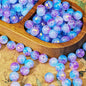 Frosted Round Glass Beads 8mm Marbled Soft Matte Gold Veining 50pcs 14