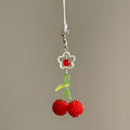 Beaded Cherry Phone Charm Glass Red Green 6cm 2pcs 2