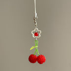 Beaded Cherry Phone Charm Glass Red Green 6cm 2pcs 2