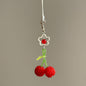 Beaded Cherry Phone Charm Glass Red Green 6cm 2pcs 2