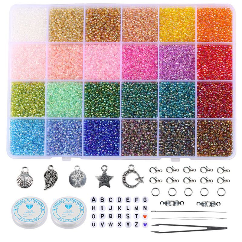 Transparent Seed Glass Beads 2mm 24 Vibrant Colors Glossy Finish 9