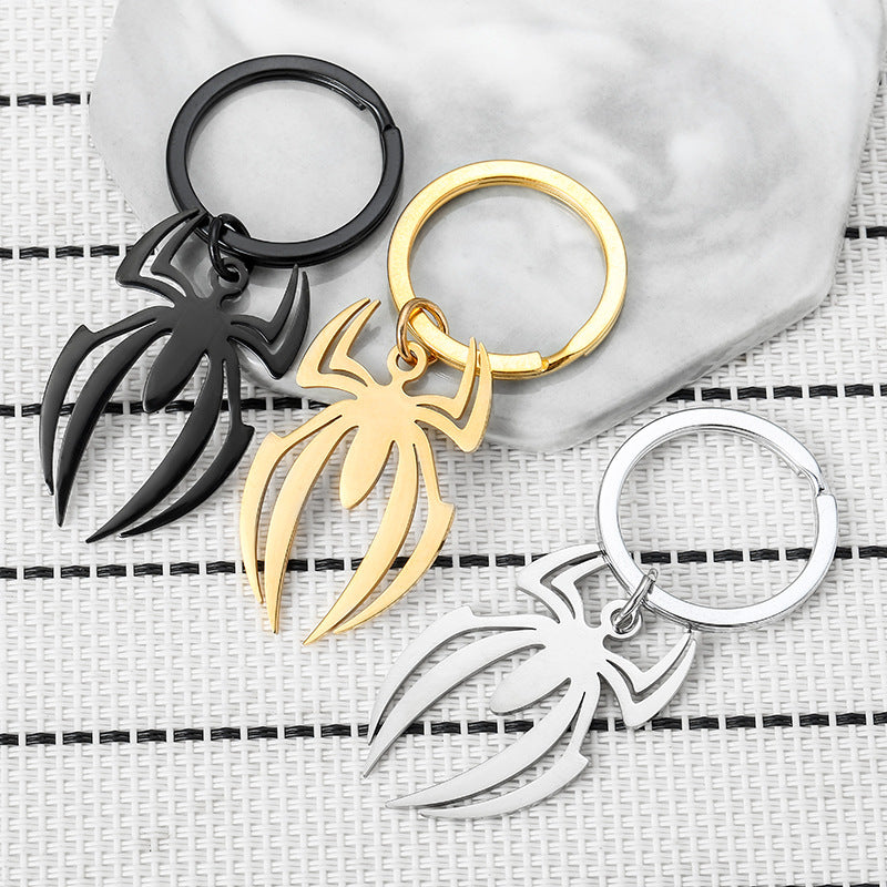 Stainless Steel Halloween Spider Keychain Metallic Finish