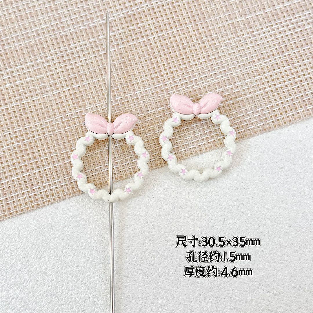 Bow and Star Metal Beads 34mm Painted Pastel Colors 5pcs 13