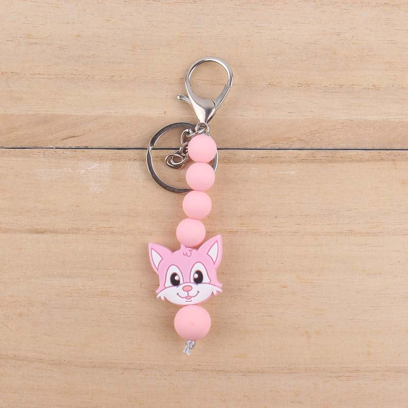 Silicone Cartoon Civet Cat Beaded Keychain Pastel Colors 5