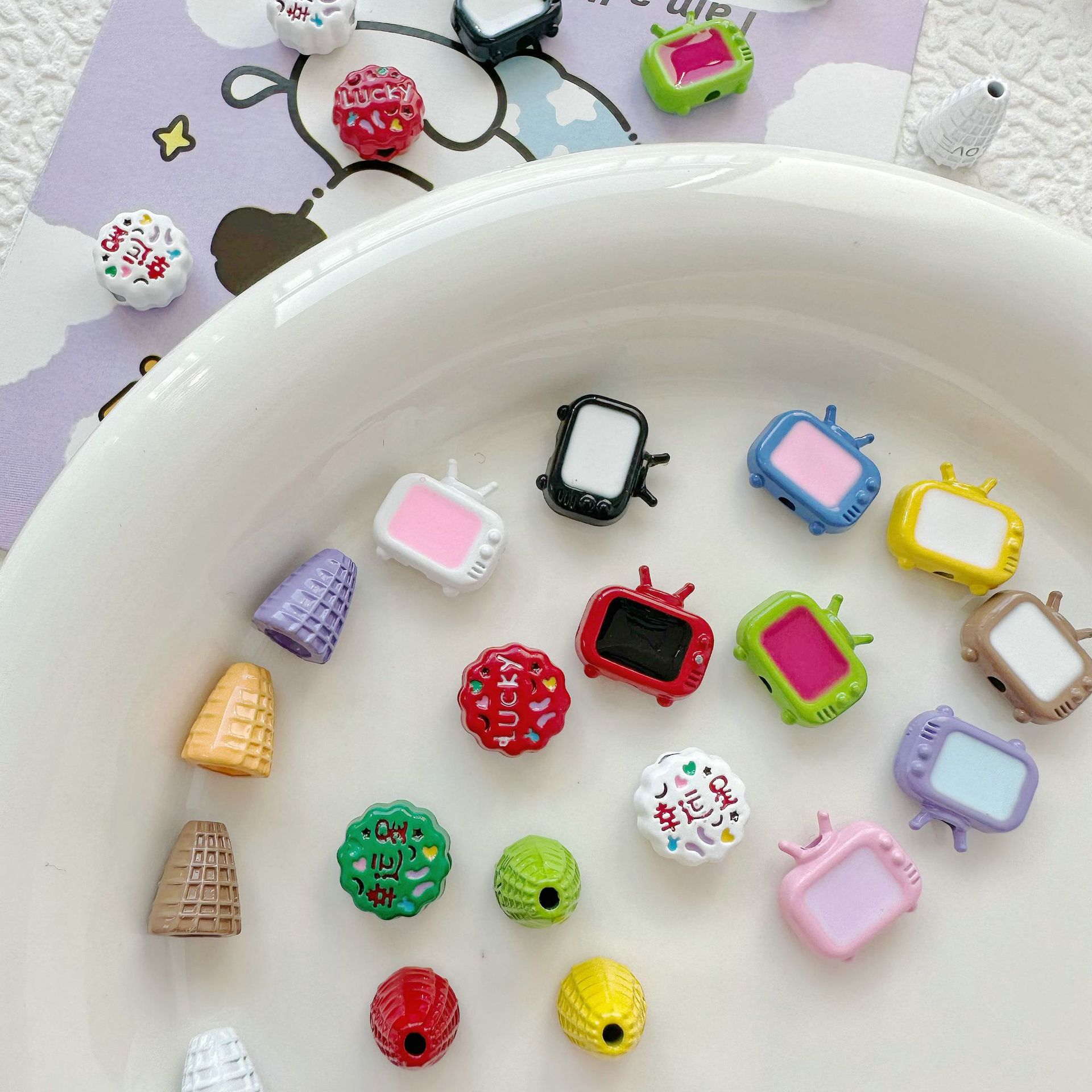 Cupcake and TV Metal Beads Painted Colorful Alloy 20pcs 2