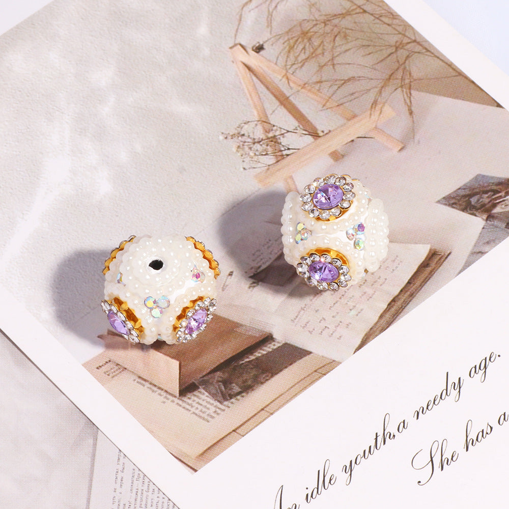 Pearl Encrusted Cube Clay Beads 20mm Rhinestone Accent 5pcs 13