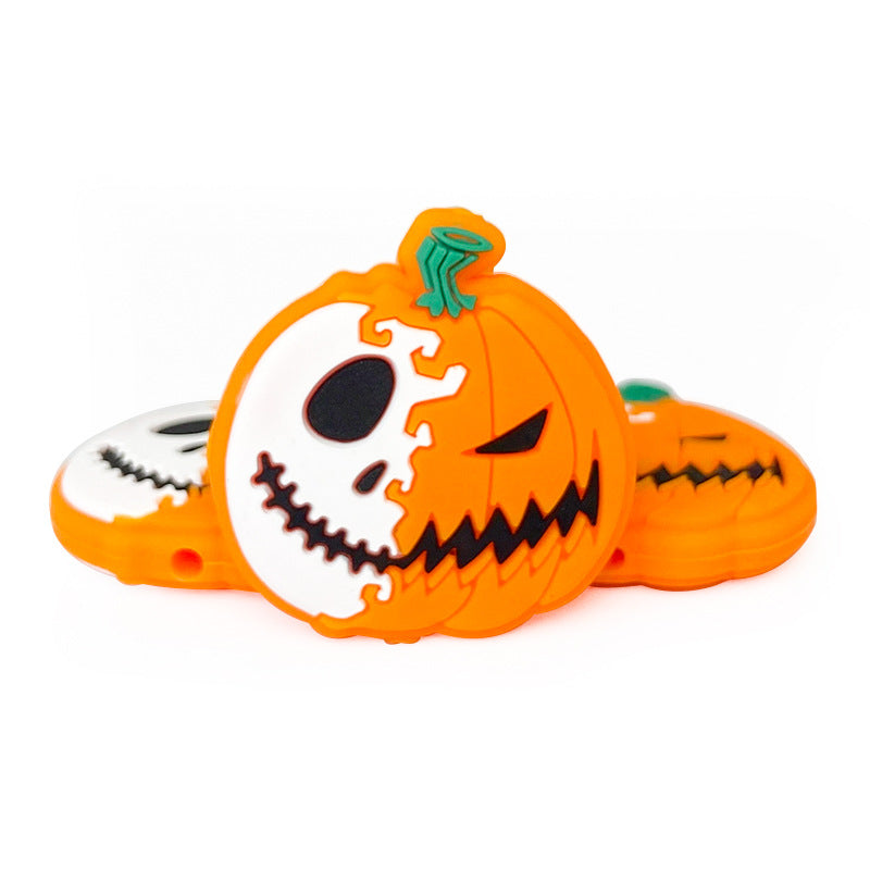 Silicone Focal Beads Halloween Pumpkin Split Design Circle Badge 20pcs 3