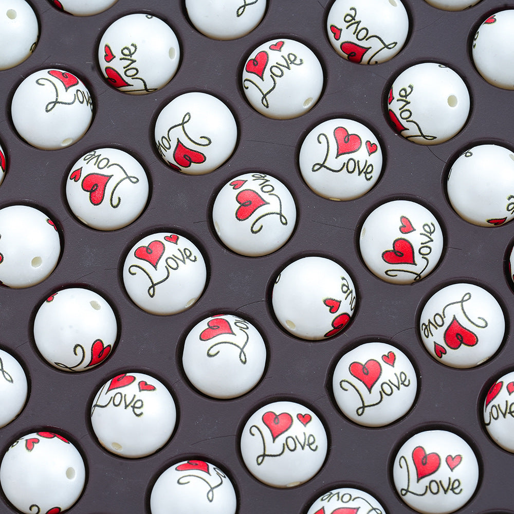Heart Acrylic Beads 16mm Valentine'S Day Love Printed 20pcs 3