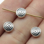 Flat Metal Beads 8mm Spiral Threaded Pattern Antique Silver Tone 50pcs