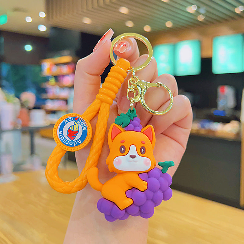 Soft Rubber Fruit Dog Keychain Cute Grape and Banana Design 8