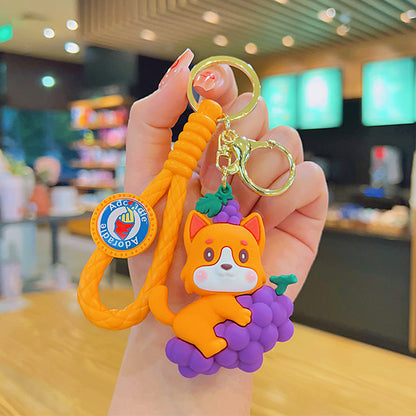 Soft Rubber Fruit Dog Keychain Cute Grape and Banana Design 8