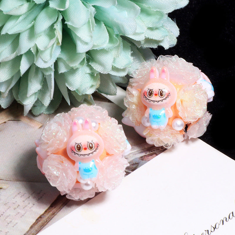 Embellished Bubblegum Beads 20mm Labub Rose Cluster Polymer Clay 5pcs 7