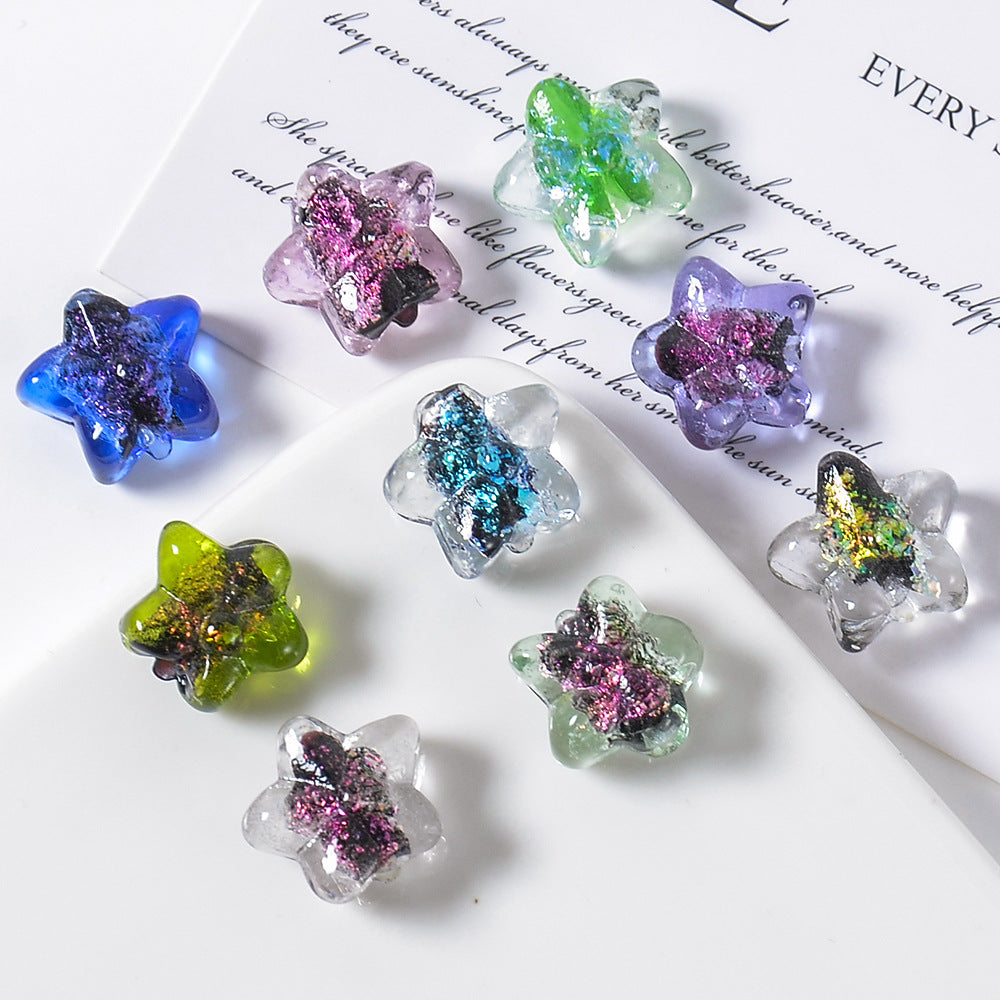 Lampwork Glass Beads Star 16mm Clear Stardust 5pcs 2