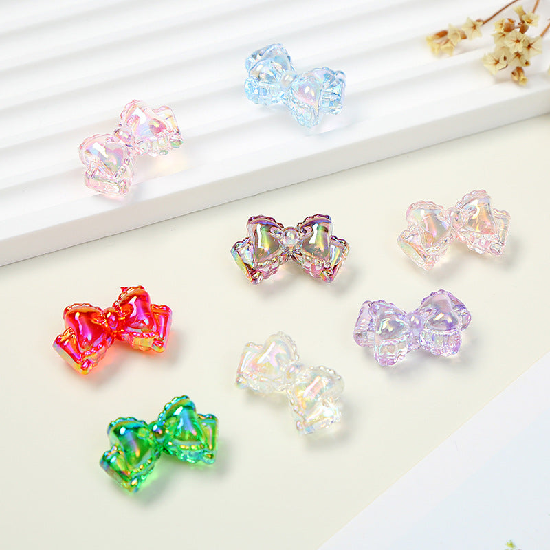 Transparent Ribbon Double Bow Acrylic Beads 15x25mm UV Plated 10pcs