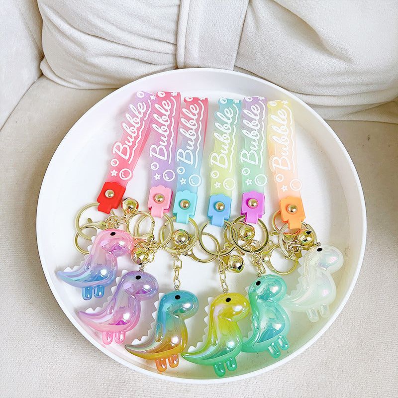 Acrylic Gradient Luminous Dinosaur Keychain with Bell Charm 4