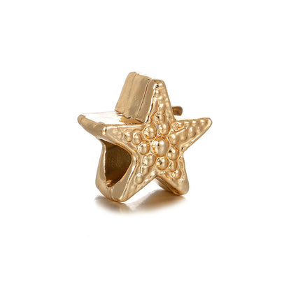 Star Metal Beads 10mm Concave Textured Large Hole Zinc Alloy 10pcs 3