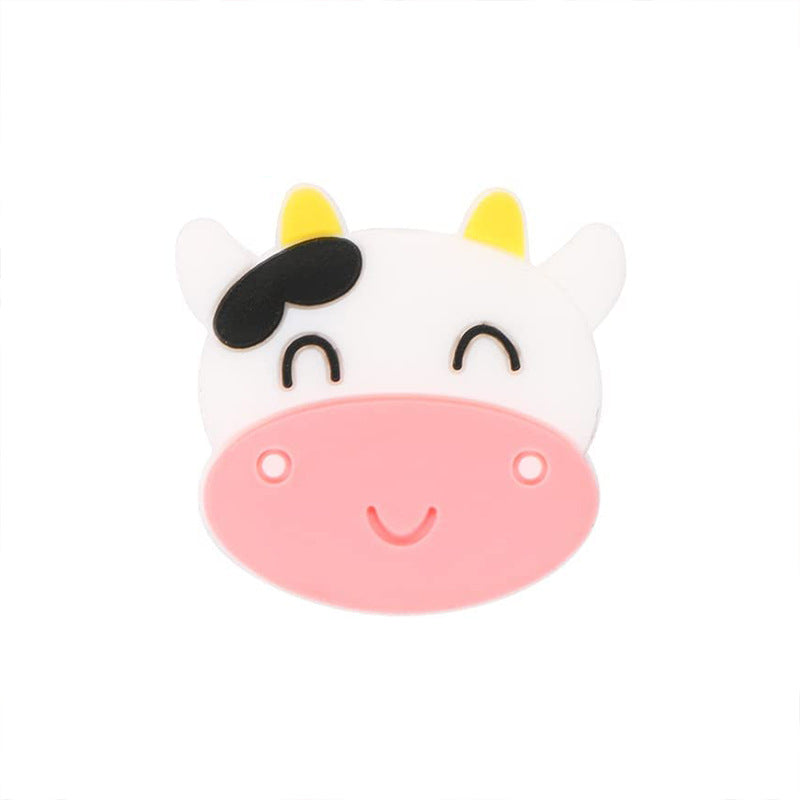 Silicone Focal Beads Cow Smiling Faces Pink Gray 20pcs 5