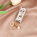 Fabric Woven Pearl Bow Keychain Vintage Floral Accessory 6