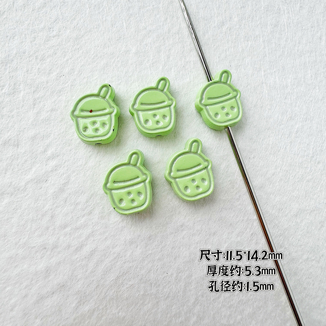 Heart Metal Beads Baking Painted Bubble Tea Design Alloy 10pcs 10