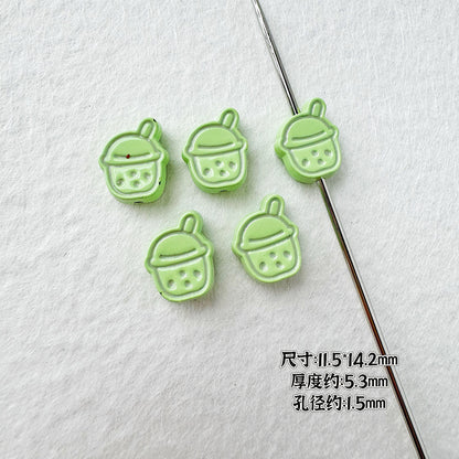 Heart Metal Beads Baking Painted Bubble Tea Design Alloy 10pcs 10