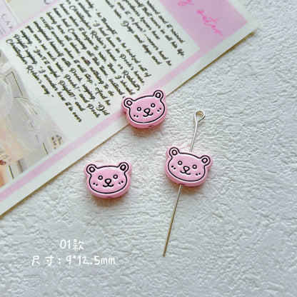 Bear Head Metal Beads 12mm Pastel Painted Chubby Style 10pcs 6