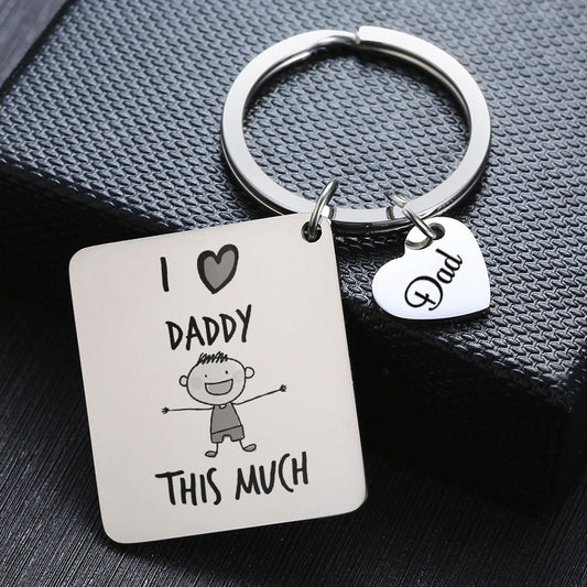 Father's Day Gift Stainless Steel Engraved Heart Charm Keychain