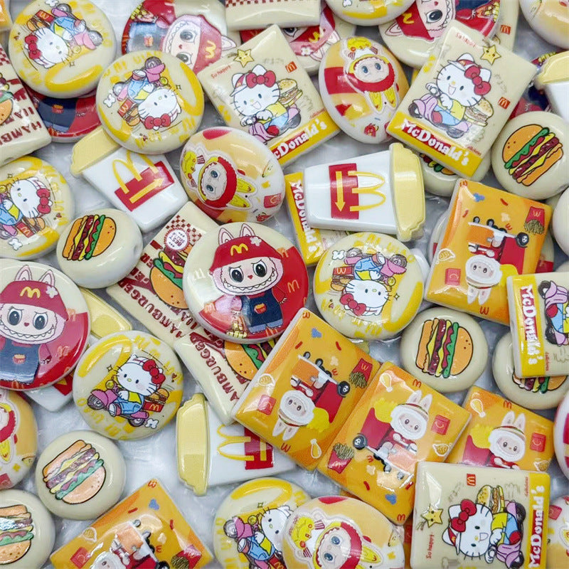 Painted Acrylic Beads 3mm Glossy Fast Food Character Mixed 50pcs 5