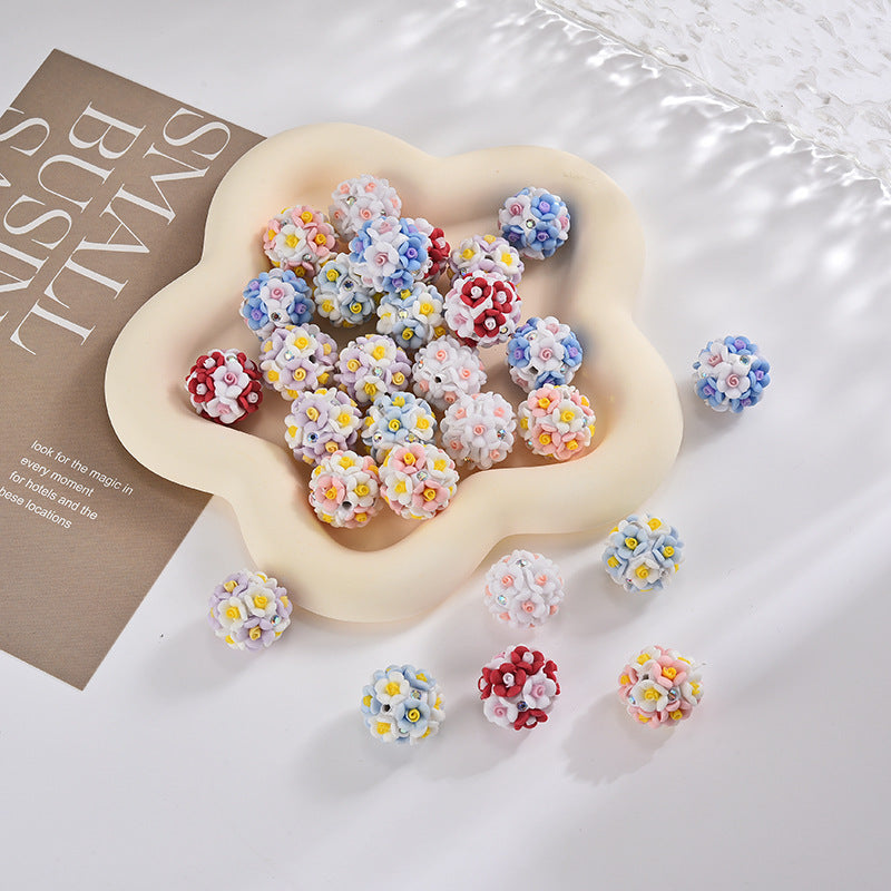 Flower Clay Beads 19mm Multicolor Handmade Polymer 20pcs