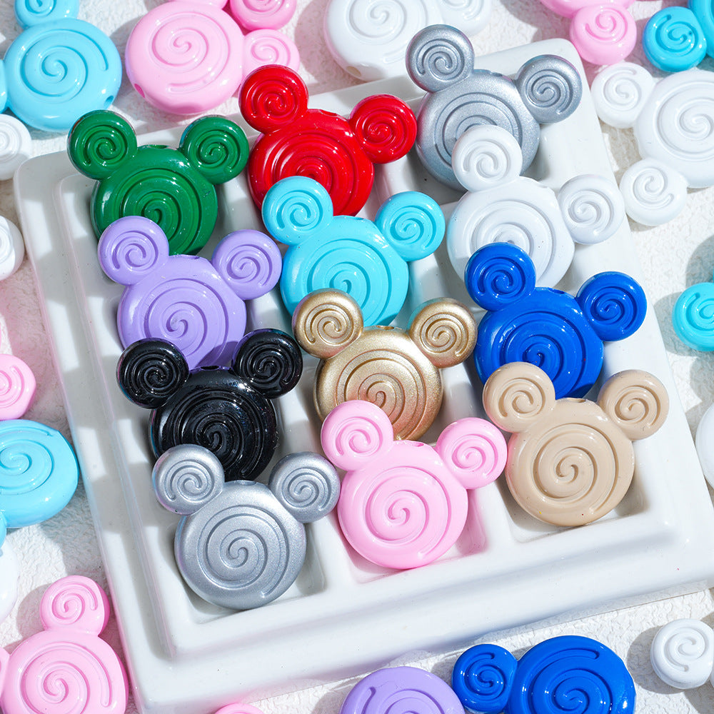 Swirl Mickey Head Acrylic Beads 29mm Colorful Mixed 10pcs
