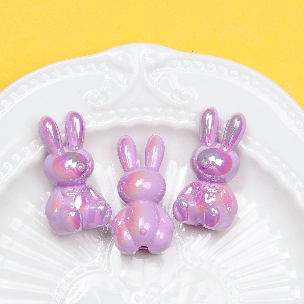 Glow Bunny Acrylic Beads 35mm UV Plating Pastel Colors 10pcs 10