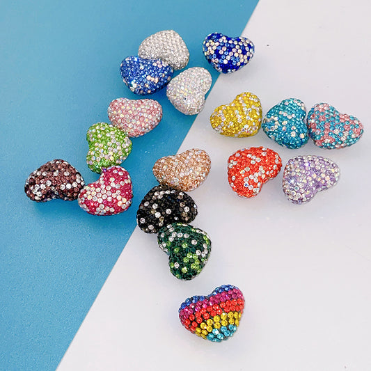 Rhinestone Heart Clay Beads 24mm Colorful Shamballa 6pcs
