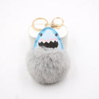 Plush Shark Keychain Blue Leather Face Fluffy Pom Pom Belly 10