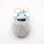 Plush Shark Keychain Blue Leather Face Fluffy Pom Pom Belly 10