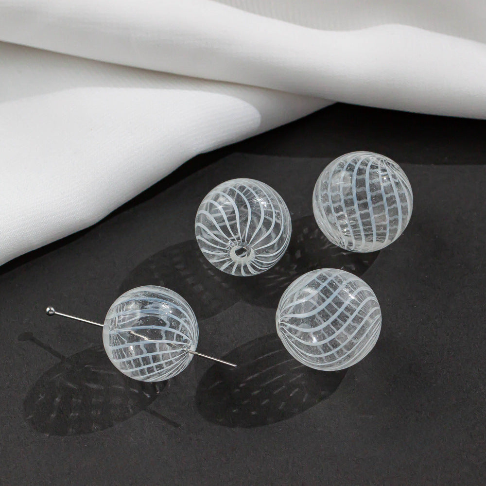 Vintage Hollow Striped Blown Glass Beads 21mm 4pcs 11