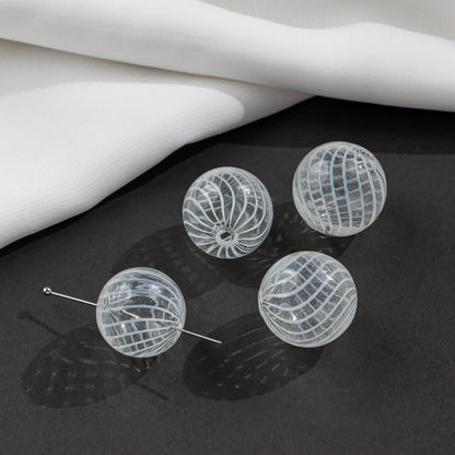 Vintage Hollow Striped Blown Glass Beads 21mm 4pcs 11